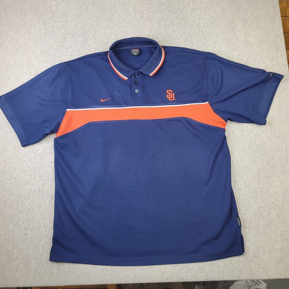 Syracuse Orange Nike Polo Shirt Y2K Dri-Fit Blue Short Sleeve Mens 2XL Y2K